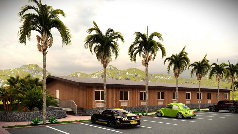 Communal living rendering for workforce housing in Maui Hawaii.