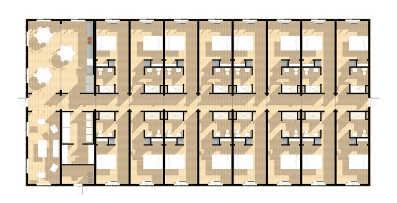 Workforce modular communal living layout by Guerdon.